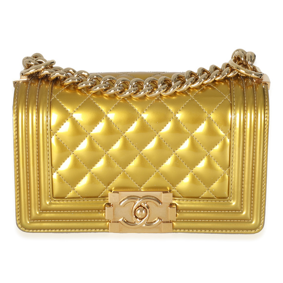 Chanel Gold Metallic Patent Calfskin Quilted Small Boy Bag - Picture 1 of 8